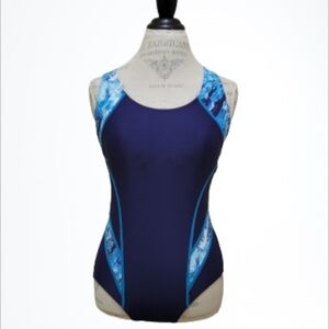 Enjoy The Sunshine Womens Racer Back Navy Athletic Swimsuit Size Small